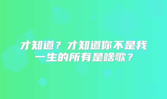 才知道?才知道你不是我一生的所有是啥歌?