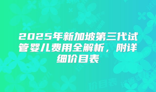 2025年新加坡第三代试管婴儿费用全解析，附详细价目表