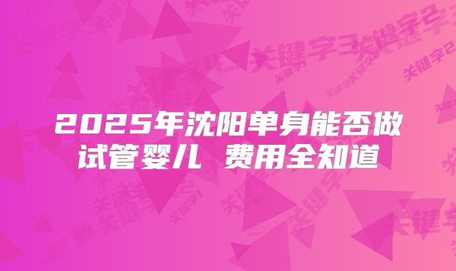 2025年沈阳单身能否做试管婴儿 费用全知道