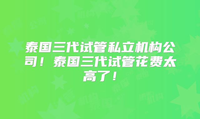 泰国三代试管私立机构公司!泰国三代试管花费太高了!