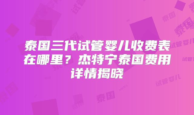 泰国三代试管婴儿收费表在哪里？杰特宁泰国费用详情揭晓