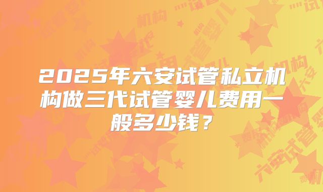2025年六安试管私立机构做三代试管婴儿费用一般多少钱？