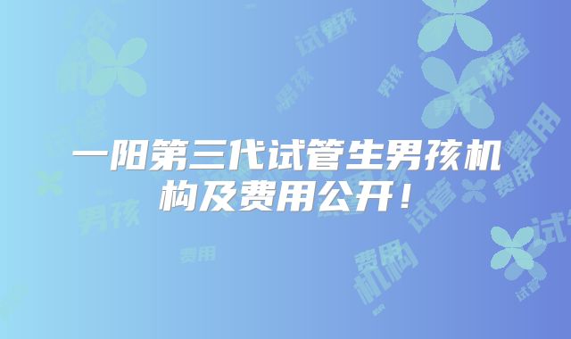 一阳第三代试管生男孩机构及费用公开！