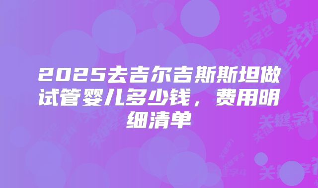 2025去吉尔吉斯斯坦做试管婴儿多少钱，费用明细清单