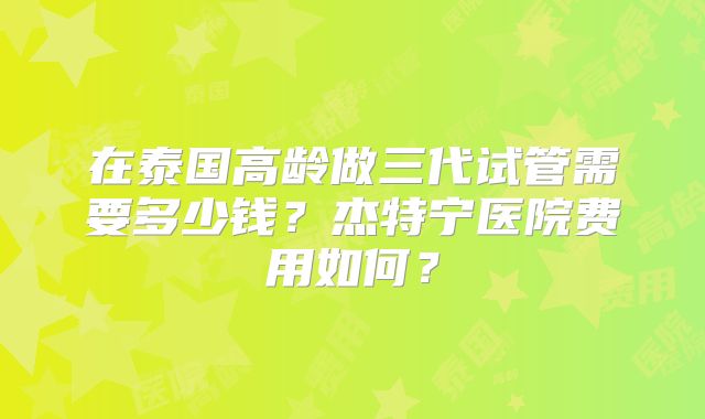在泰国高龄做三代试管需要多少钱？杰特宁医院费用如何？