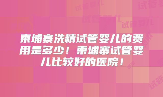 柬埔寨洗精试管婴儿的费用是多少！柬埔寨试管婴儿比较好的医院！