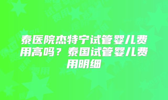 泰医院杰特宁试管婴儿费用高吗？泰国试管婴儿费用明细