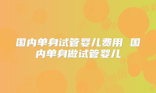 国内单身试管婴儿费用 国内单身做试管婴儿