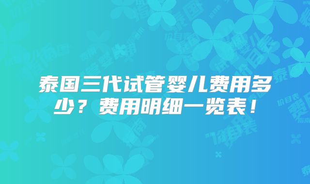 泰国三代试管婴儿费用多少?费用明细一览表!