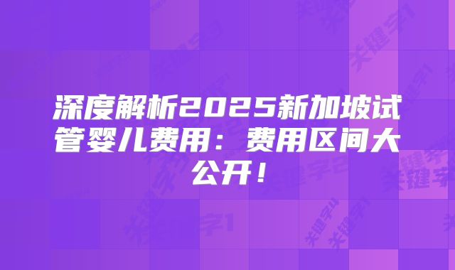 深度解析2025新加坡试管婴儿费用:费用区间大公开!