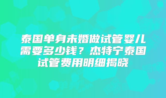 泰国单身未婚做试管婴儿需要多少钱？杰特宁泰国试管费用明细揭晓