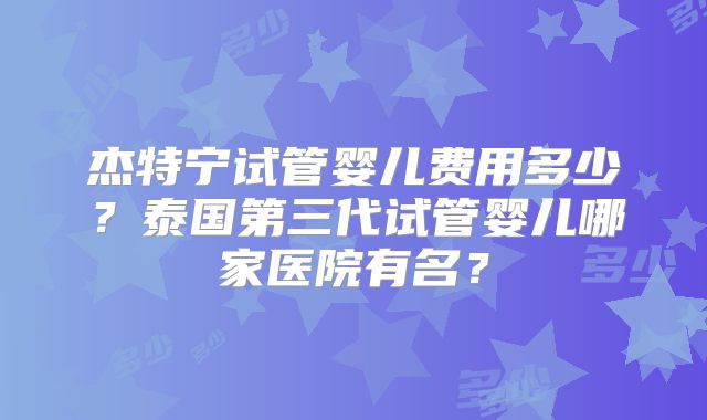 杰特宁试管婴儿费用多少?泰国第三代试管婴儿哪家医院有名?