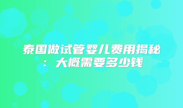 泰国做试管婴儿费用揭秘：大概需要多少钱