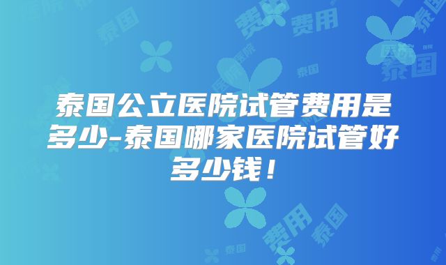 泰国公立医院试管费用是多少-泰国哪家医院试管好多少钱!