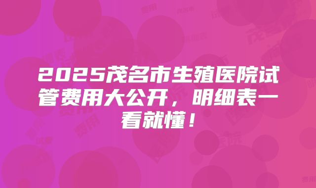 2025茂名市生殖医院试管费用大公开，明细表一看就懂！