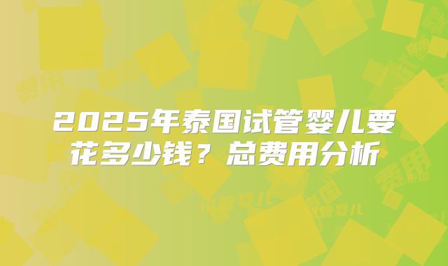2025年泰国试管婴儿要花多少钱？总费用分析