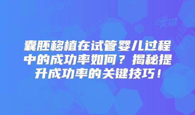 囊胚移植在试管婴儿过程中的成功率如何?揭秘提升成功率的关键技巧!