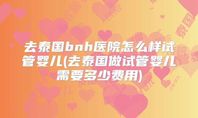 去泰国bnh医院怎么样试管婴儿(去泰国做试管婴儿需要多少费用)