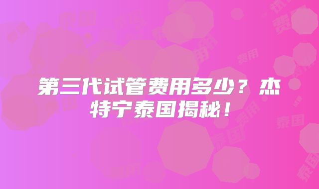 第三代试管费用多少?杰特宁泰国揭秘!