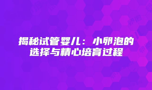 揭秘试管婴儿：小卵泡的选择与精心培育过程