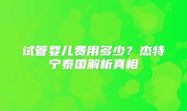 试管婴儿费用多少？杰特宁泰国解析真相