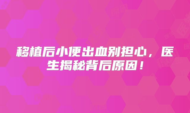 移植后小便出血别担心,医生揭秘背后原因!