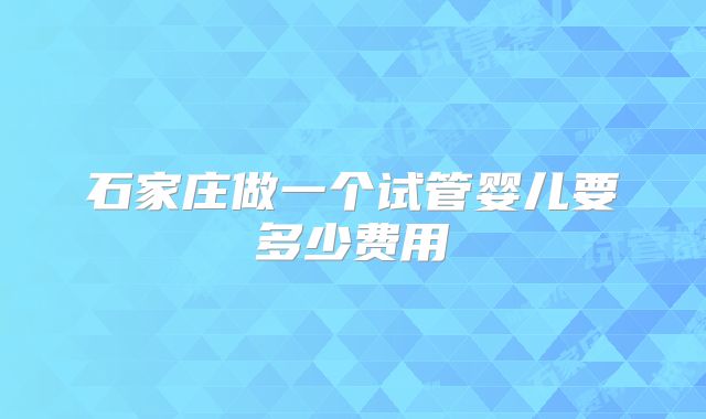 石家庄做一个试管婴儿要多少费用