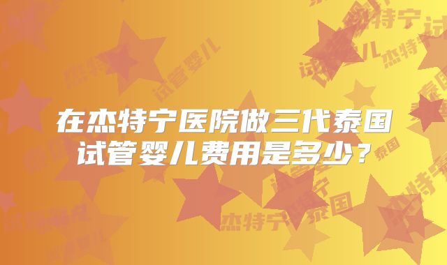 在杰特宁医院做三代泰国试管婴儿费用是多少？