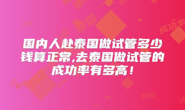 国内人赴泰国做试管多少钱算正常,去泰国做试管的成功率有多高!