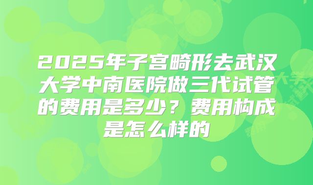 2025年子宫畸形去武汉大学中南医院做三代试管的费用是多少?费用构成是怎么样的