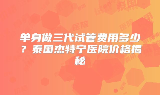 单身做三代试管费用多少？泰国杰特宁医院价格揭秘
