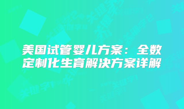 美国试管婴儿方案：全数定制化生育解决方案详解