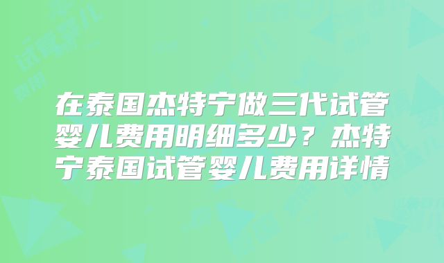 在泰国杰特宁做三代试管婴儿费用明细多少？杰特宁泰国试管婴儿费用详情