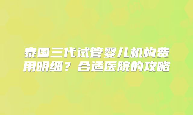 泰国三代试管婴儿机构费用明细？合适医院的攻略