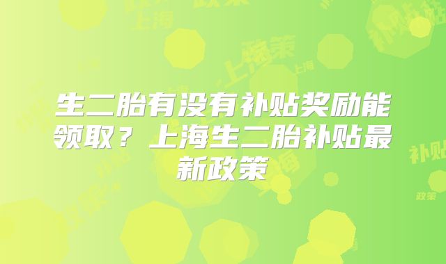 生二胎有没有补贴奖励能领取？上海生二胎补贴最新政策