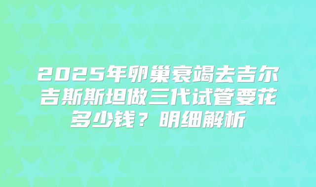 2025年卵巢衰竭去吉尔吉斯斯坦做三代试管要花多少钱？明细解析