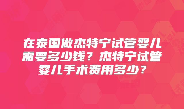 在泰国做杰特宁试管婴儿需要多少钱？杰特宁试管婴儿手术费用多少？
