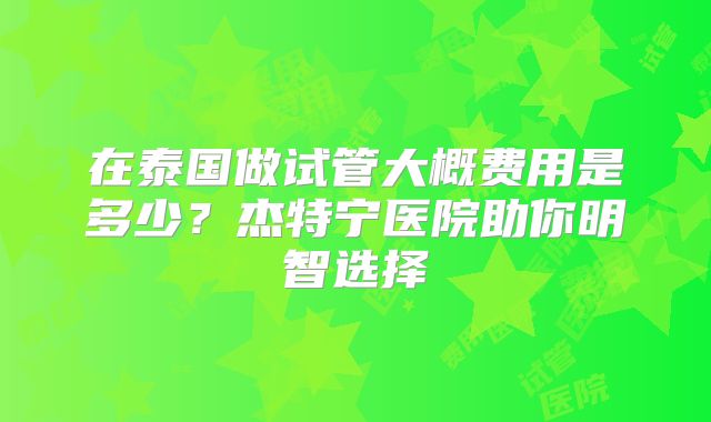 在泰国做试管大概费用是多少？杰特宁医院助你明智选择