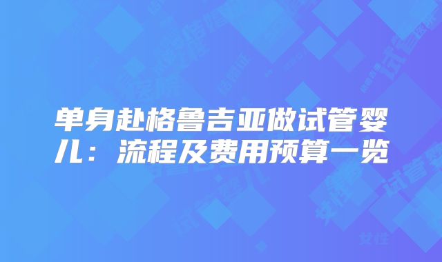 单身赴格鲁吉亚做试管婴儿：流程及费用预算一览