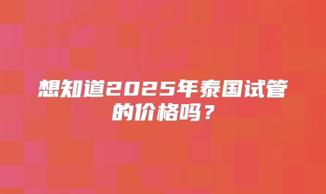 想知道2025年泰国试管的价格吗？