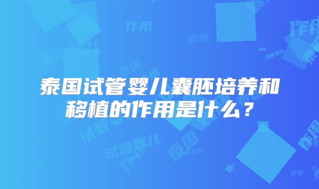 泰国试管婴儿囊胚培养和移植的作用是什么?