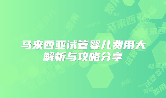 马来西亚试管婴儿费用大解析与攻略分享