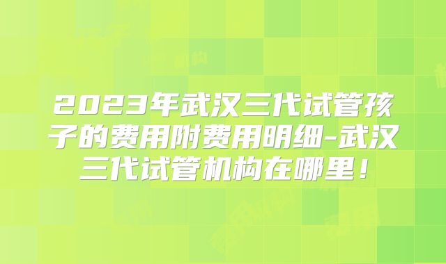 2023年武汉三代试管孩子的费用附费用明细-武汉三代试管机构在哪里！