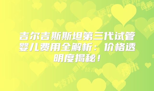 吉尔吉斯斯坦第三代试管婴儿费用全解析:价格透明度揭秘!