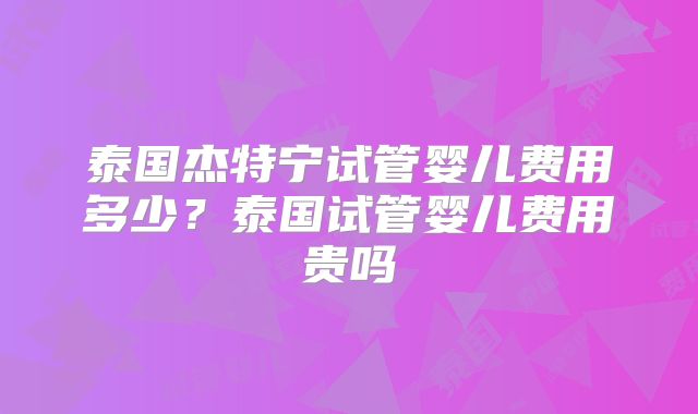 泰国杰特宁试管婴儿费用多少？泰国试管婴儿费用贵吗