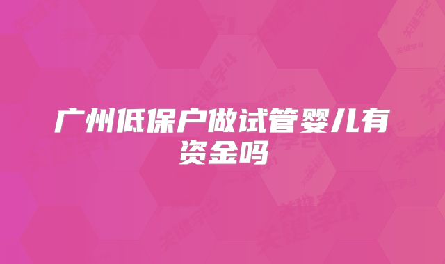 广州低保户做试管婴儿有资金吗