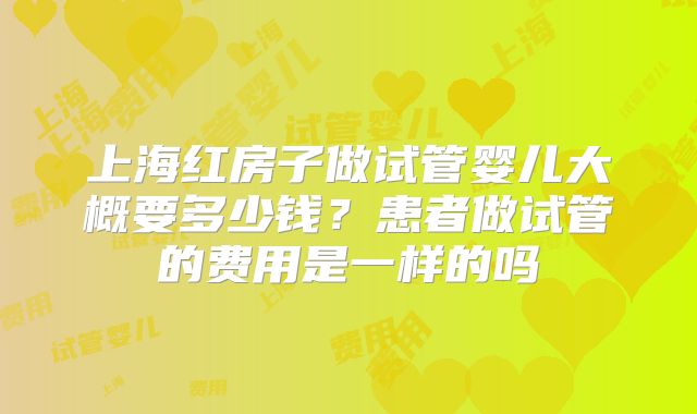 上海红房子做试管婴儿大概要多少钱？患者做试管的费用是一样的吗