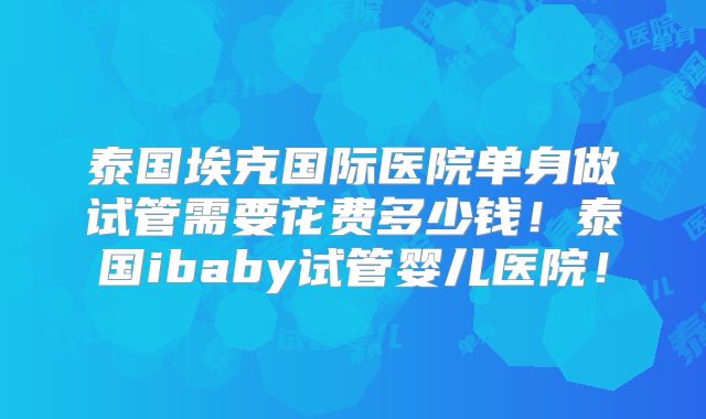 泰国埃克国际医院单身做试管需要花费多少钱!泰国ibaby试管婴儿医院!