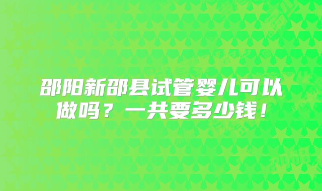 邵阳新邵县试管婴儿可以做吗?一共要多少钱!