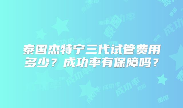 泰国杰特宁三代试管费用多少？成功率有保障吗？